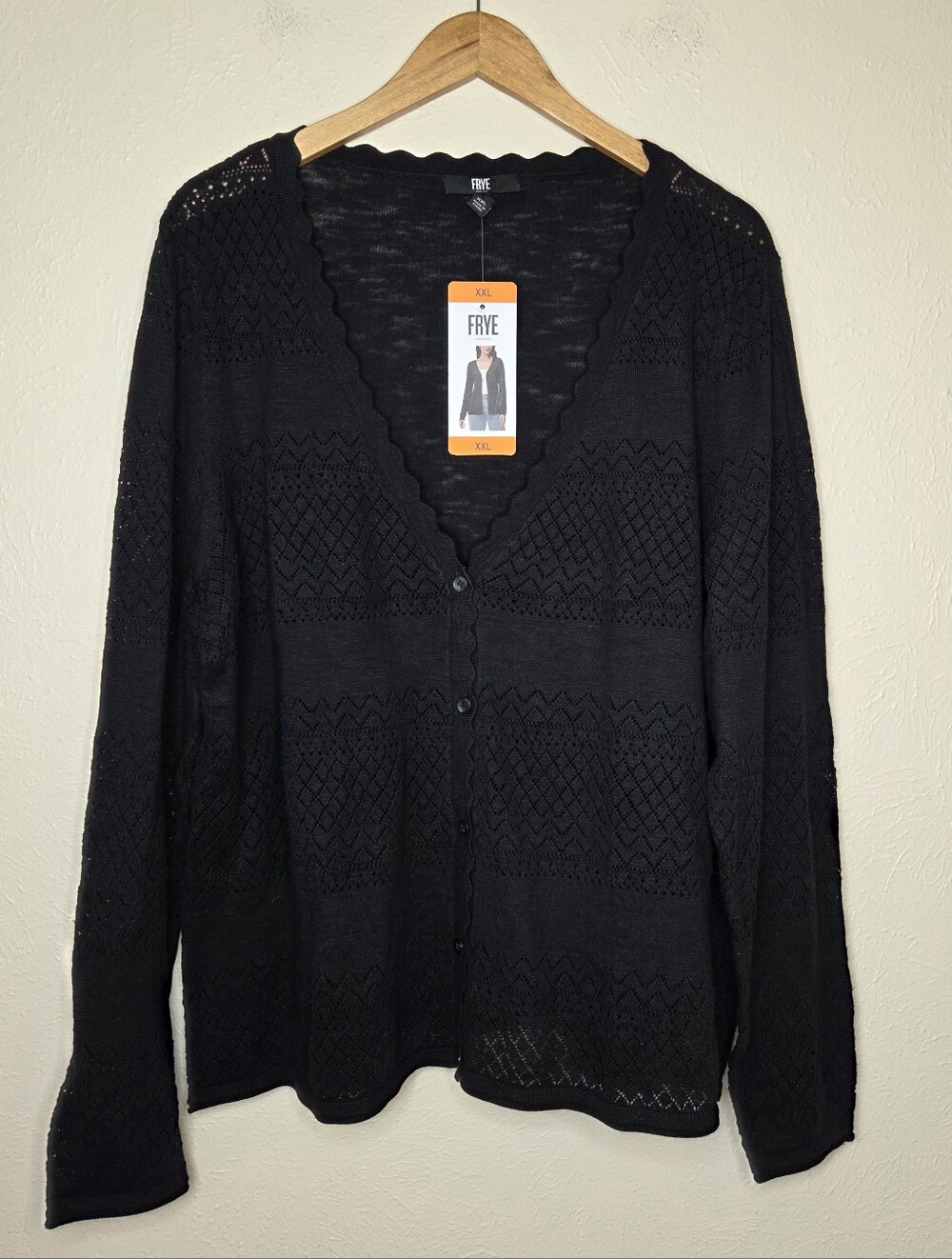 Fry Black Beauty Pointelle Knit Button Front Cardigan Sweater XXL NWT